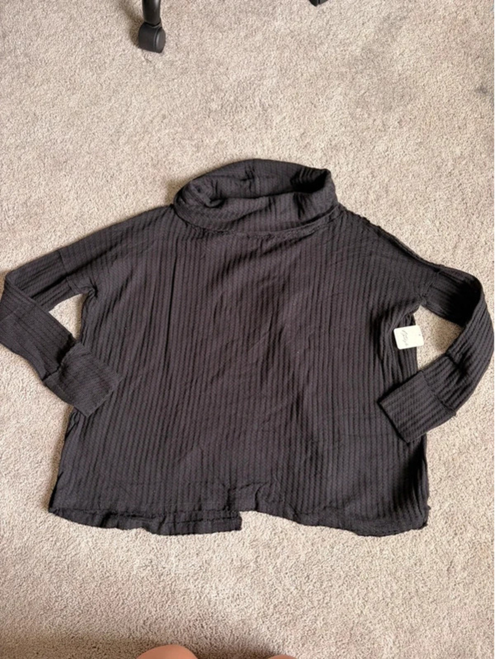 Free People Ribbed Cowl Neck Tunic Sweater Women’s Size Medium NWT Black